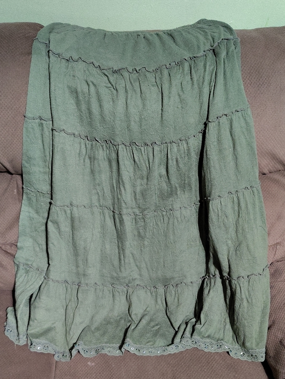 Women's Tiered Maxi Skirt in Olive Green
